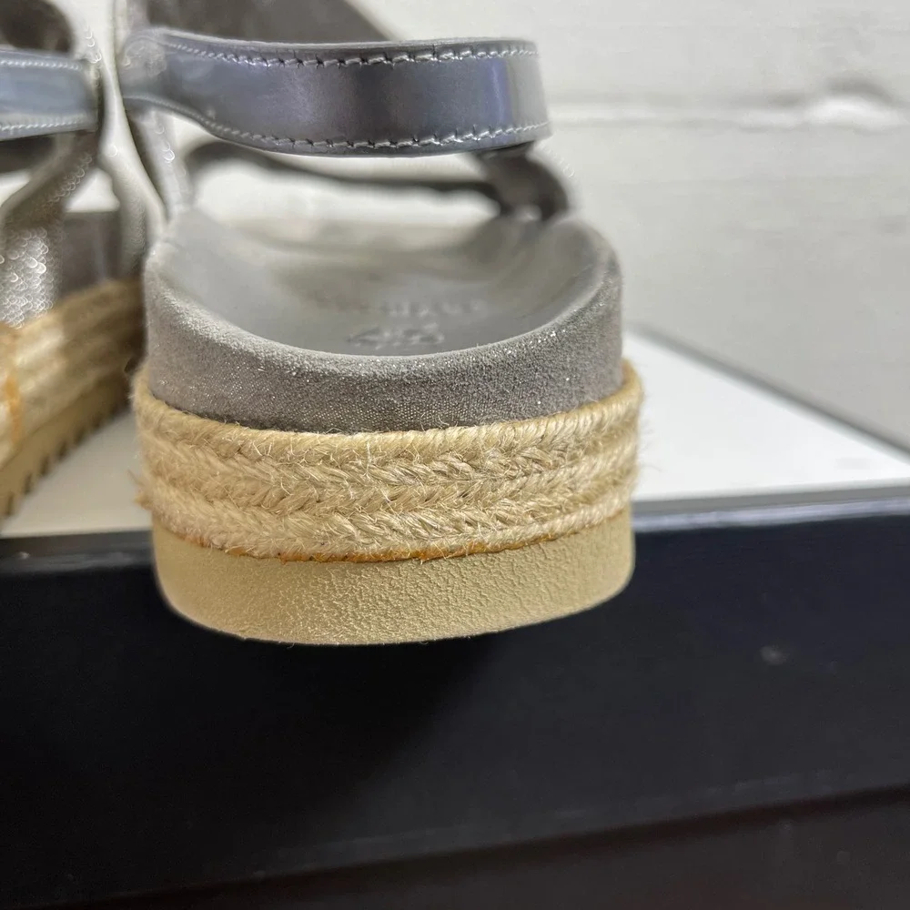 Brunello Cucinelli Metallic Silver Beaded Strap Espadrille Sandals Women's‎ 6 US